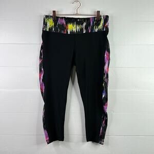 VELOCITY Black Multi Color Side Workout Gym Yoga Exercise Capris Size‎ Large